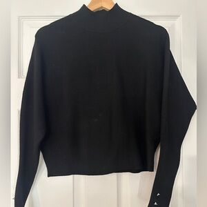 Andrea Jovine black mock turtleneck sweaters tee with gold button detail size S